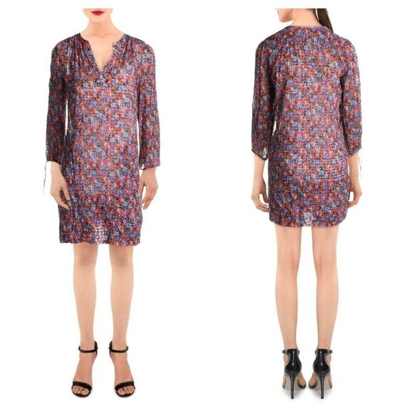 Rebecca Taylor Size 2 Silk Long sleeve Cosmic Floral Shift Dress - Picture 1 of 13